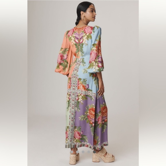 💃🏻RARE💃🏻 Farm Rio x Anthropologie Long-Sleeve V-Neck Maxi Dress size M. - Picture 7 of 12